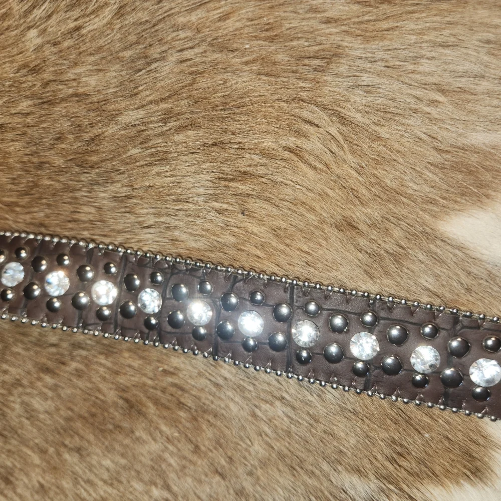 CB Brown Rhinestone Studded Leathet Belt. Sz 22